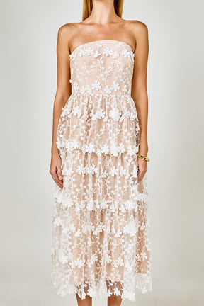 Strapless Crochet Layered Midi Dress Strapless Crochet Layered Midi Dress