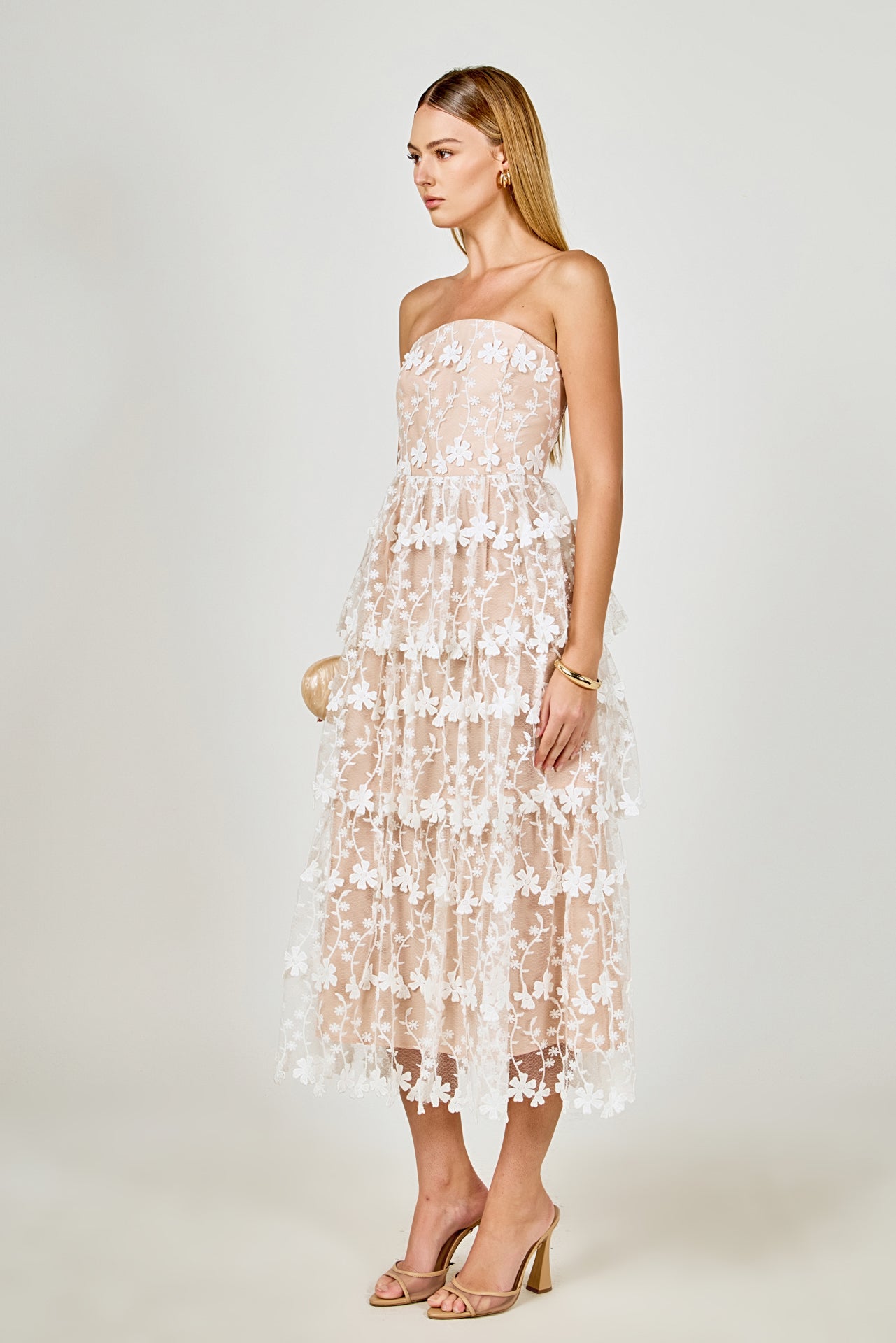 Strapless Crochet Layered Midi Dress Strapless Crochet Layered Midi Dress