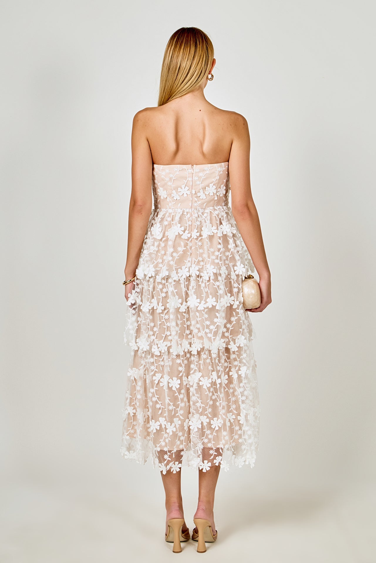 ENDLESS ROSE - Strapless Crochet Layered Midi Dress - DRESSES available at Objectrare