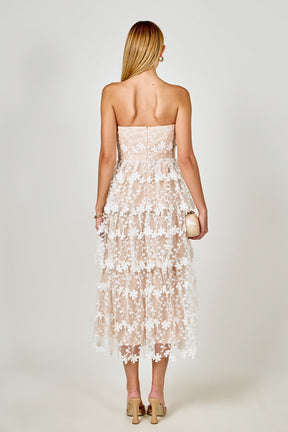 ENDLESS ROSE - Strapless Crochet Layered Midi Dress - DRESSES available at Objectrare