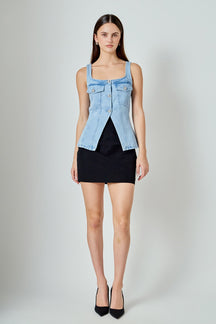 ENDLESS ROSE - Zoe Denim Fitted Vest - TOPS available at Objectrare