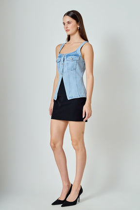 ENDLESS ROSE - Zoe Denim Fitted Vest - TOPS available at Objectrare