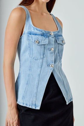 ENDLESS ROSE - Zoe Denim Fitted Vest - TOPS available at Objectrare