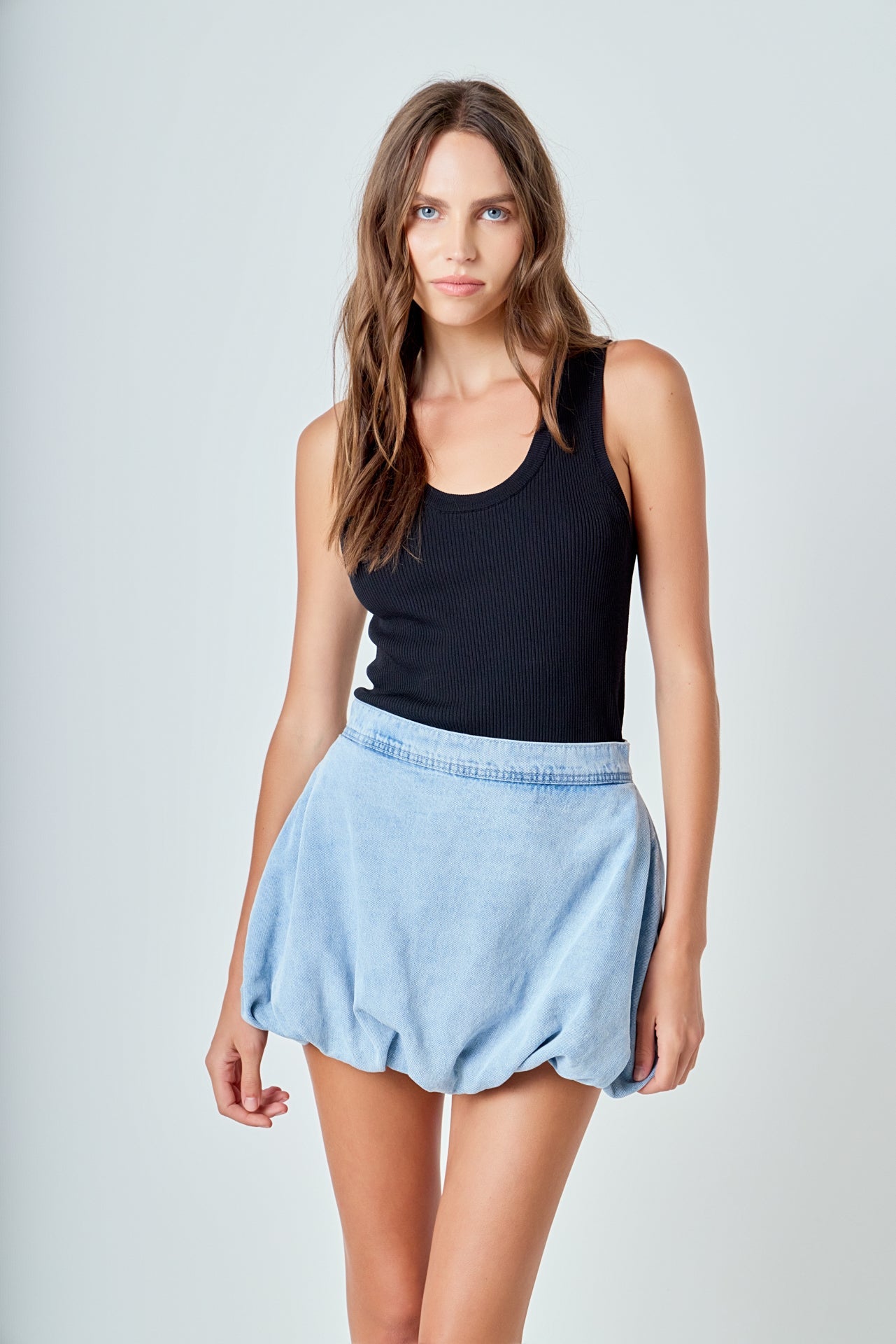 ENDLESS ROSE - Zoe Denim Balloon Mini Skirt - SKIRTS available at Objectrare
