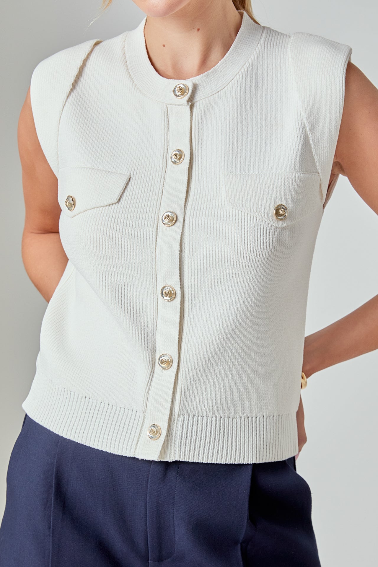 ENDLESS ROSE - Button-Up Sweater Vest - TOPS available at Objectrare