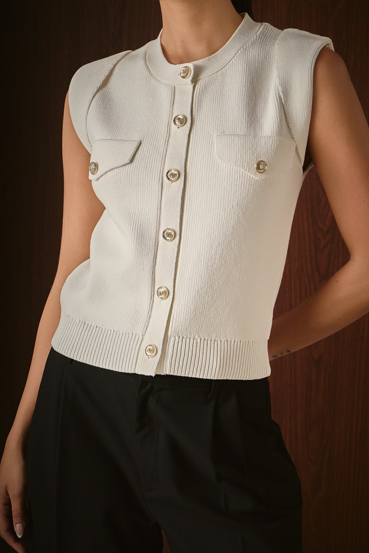 ENDLESS ROSE - Button-Up Sweater Vest - TOPS available at Objectrare
