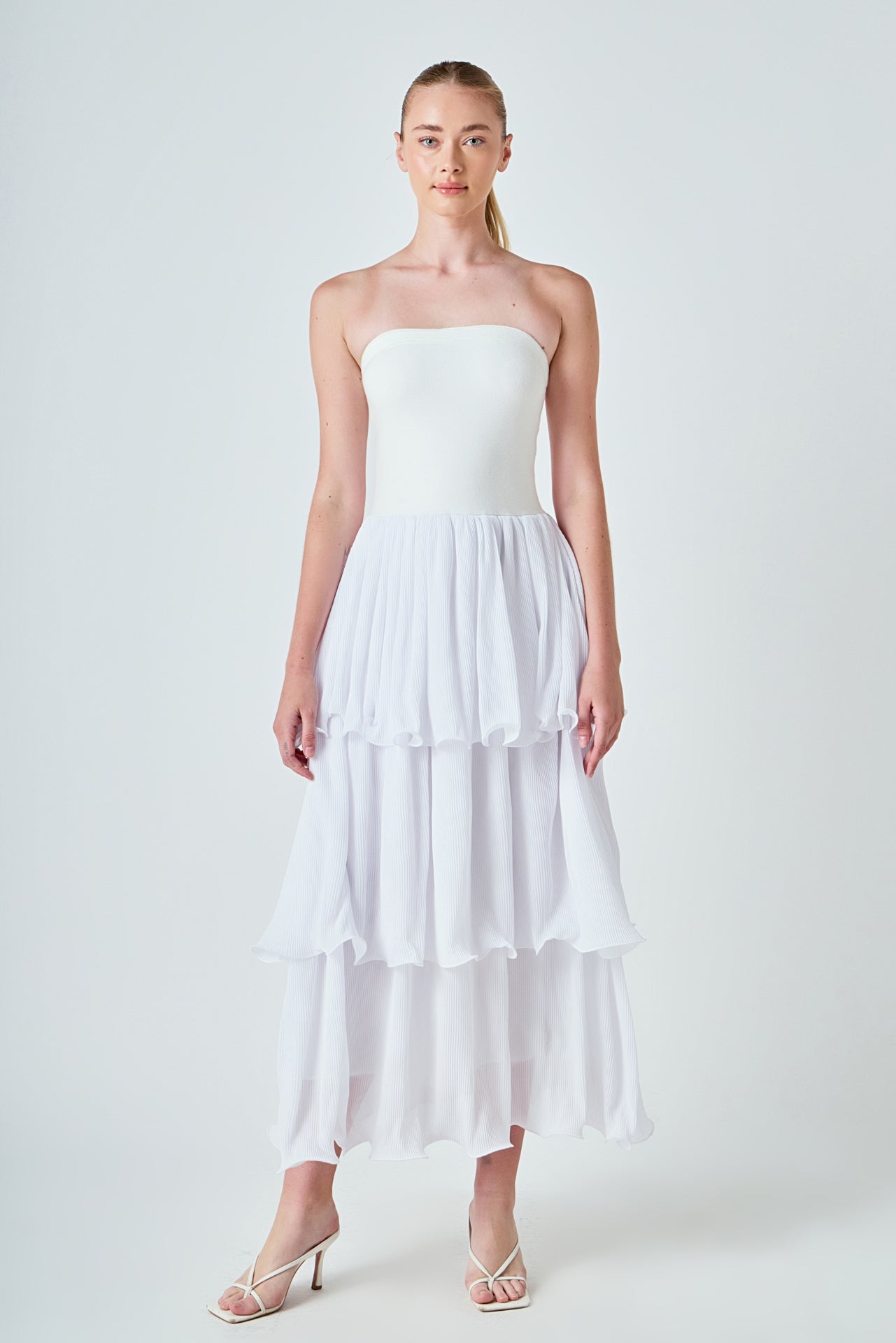 mixed media maxi dress Strapless Mixed Media Maxi Dress