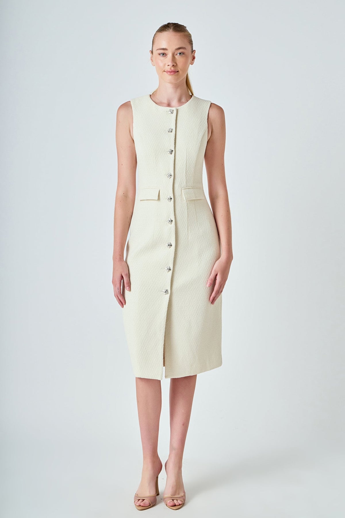 ENDLESS ROSE - Jewel Buttoned Sleeveless Midi Dress - DRESSES available at Objectrare