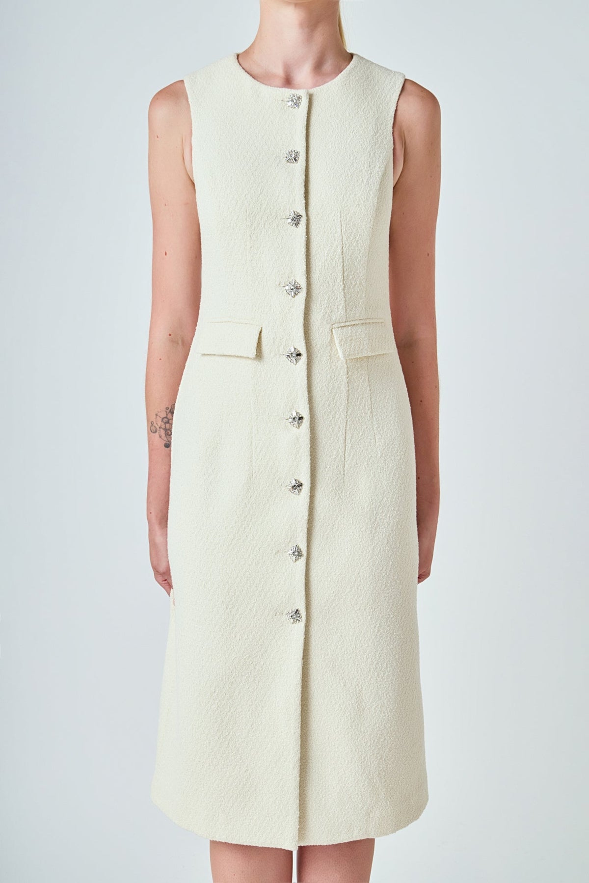 ENDLESS ROSE - Jewel Buttoned Sleeveless Midi Dress - DRESSES available at Objectrare