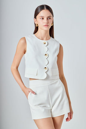 ENDLESS ROSE - Catherine Scallop Edge Cropped Linen Vest - TOPS available at Objectrare