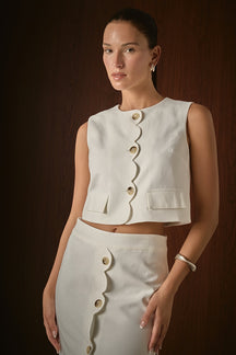 ENDLESS ROSE - Catherine Scallop Edge Cropped Linen Vest - TOPS available at Objectrare