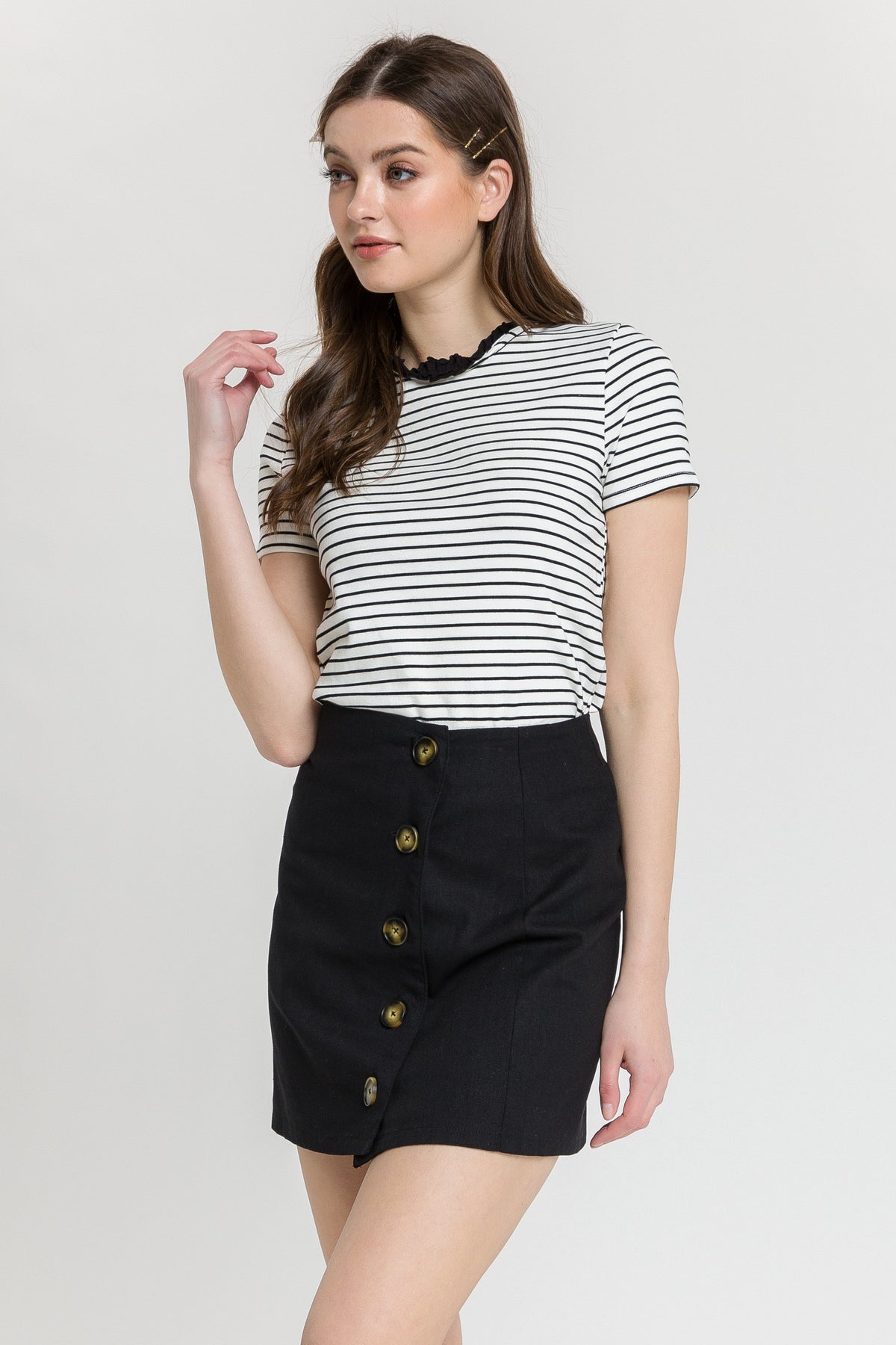 Side Button Down Mini Skirt