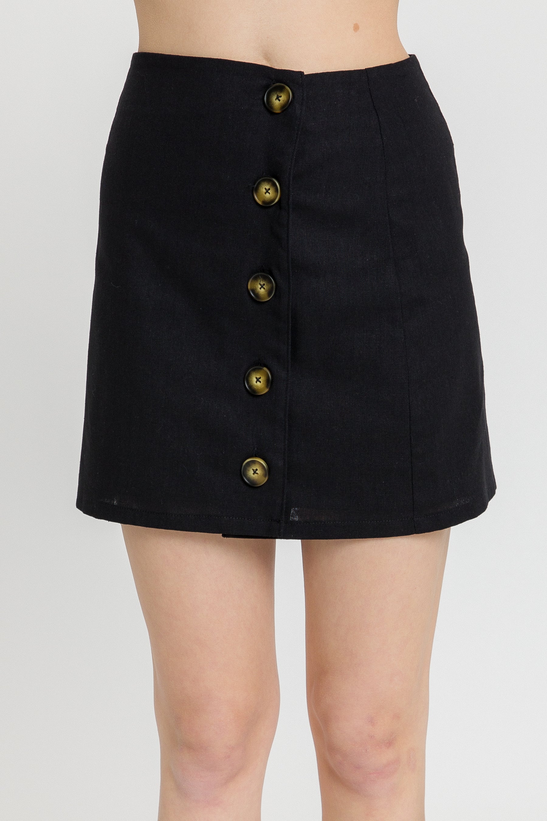 Side Button Down Mini Skirt