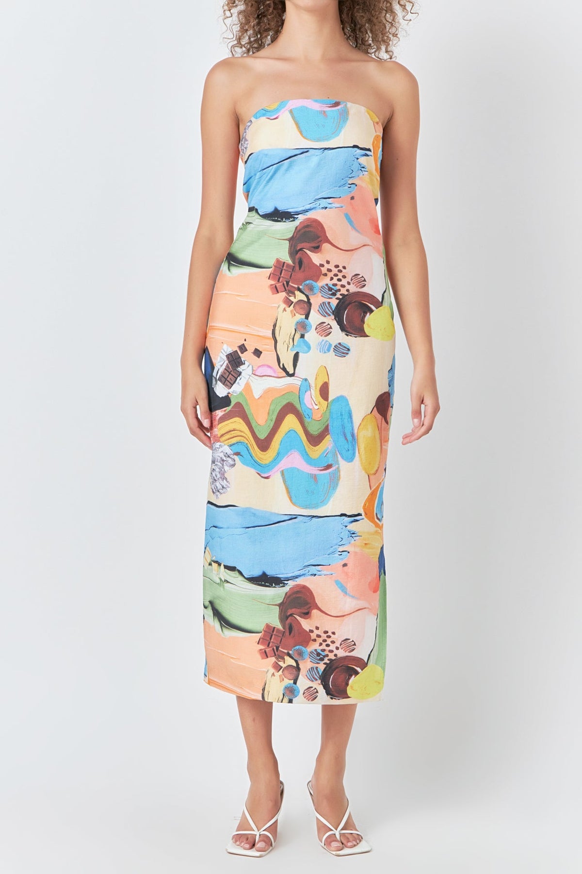 ENDLESS ROSE - Abstract Print Strapless Maxi Dress - DRESSES available at Objectrare