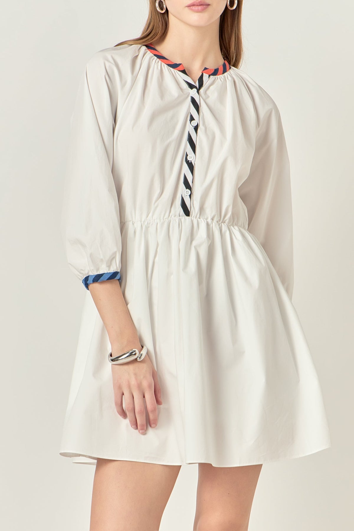 Poplin Shirt Dress with Striped Binding
