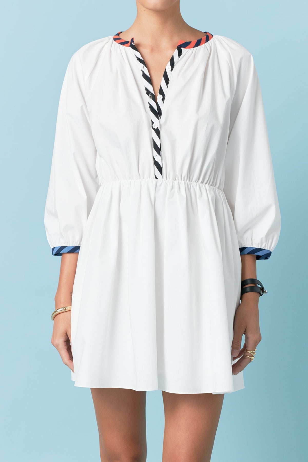 ENGLISH FACTORY - Poplin Shirt Dress with Striped Binding - DRESSES available at Objectrare