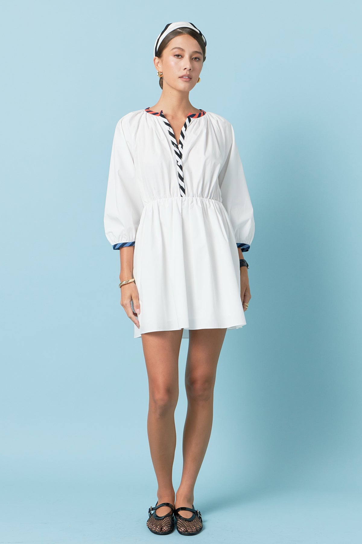 ENGLISH FACTORY - Poplin Shirt Dress with Striped Binding - DRESSES available at Objectrare