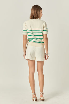 Striped Knit Sweater with Flower Applique