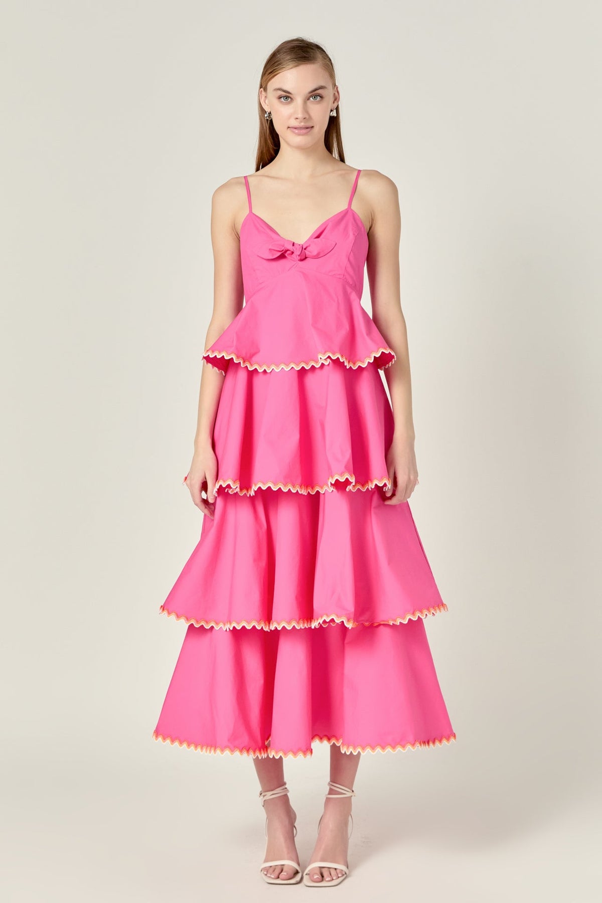 Poplin Tiered Maxi Dress with Ric Rac Trim