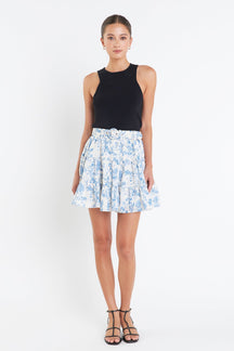 ENGLISH FACTORY - English Factory - Digital Print Belted Tiered Mini Skirt - SKIRTS available at Objectrare