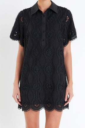 Scallop Embroidered Cotton Mini Shirt Dress
