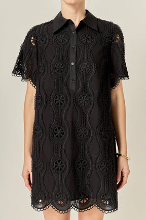 ENGLISH FACTORY - Scallop Embroidered Cotton Mini Shirt Dress - DRESSES available at Objectrare