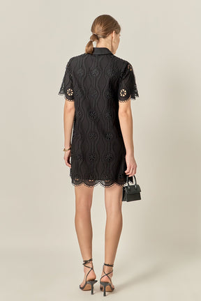 ENGLISH FACTORY - Scallop Embroidered Cotton Mini Shirt Dress - DRESSES available at Objectrare