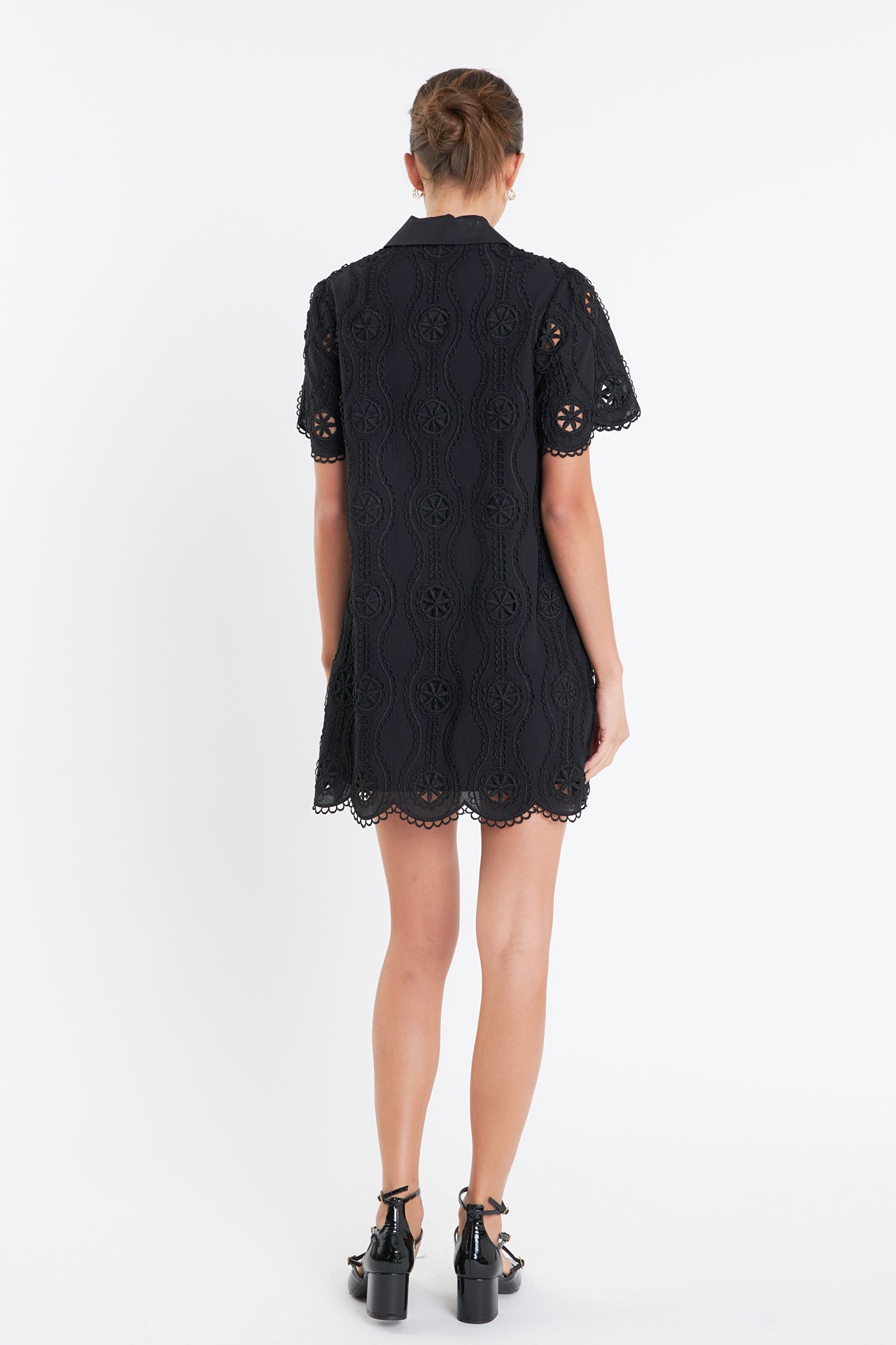 Scallop Embroidered Cotton Mini Shirt Dress