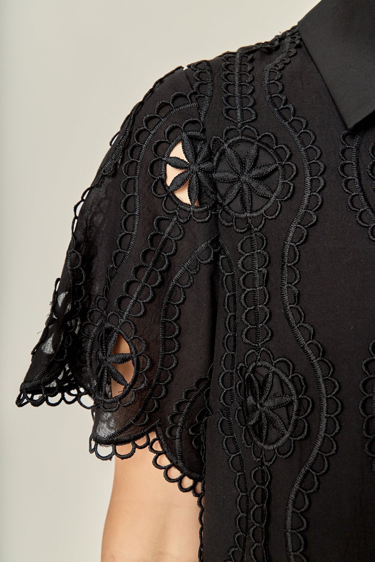 ENGLISH FACTORY - Scallop Embroidered Cotton Mini Shirt Dress - DRESSES available at Objectrare