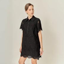 ENGLISH FACTORY - Scallop Embroidered Cotton Mini Shirt Dress - DRESSES available at Objectrare