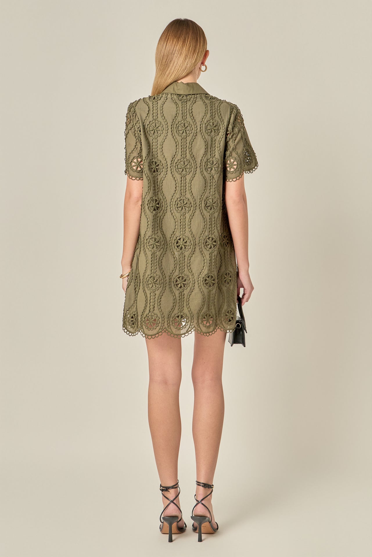 ENGLISH FACTORY - Scallop Embroidered Cotton Mini Shirt Dress - DRESSES available at Objectrare