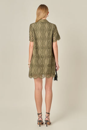 ENGLISH FACTORY - Scallop Embroidered Cotton Mini Shirt Dress - DRESSES available at Objectrare