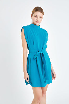 ENGLISH FACTORY - Sleveless Shoulder Pad Shift Dress with Tie - DRESSES available at Objectrare