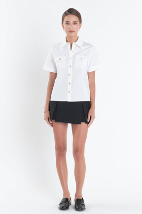 ENGLISH FACTORY - English Factory - Poplin Short Sleeve Shirt with Gold Buttons - SHIRTS & BLOUSES available at Objectrare