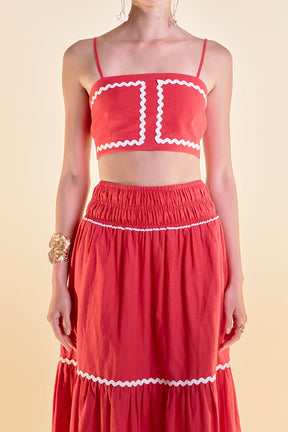 Linen Crop Top w/ Ric Rac Trim