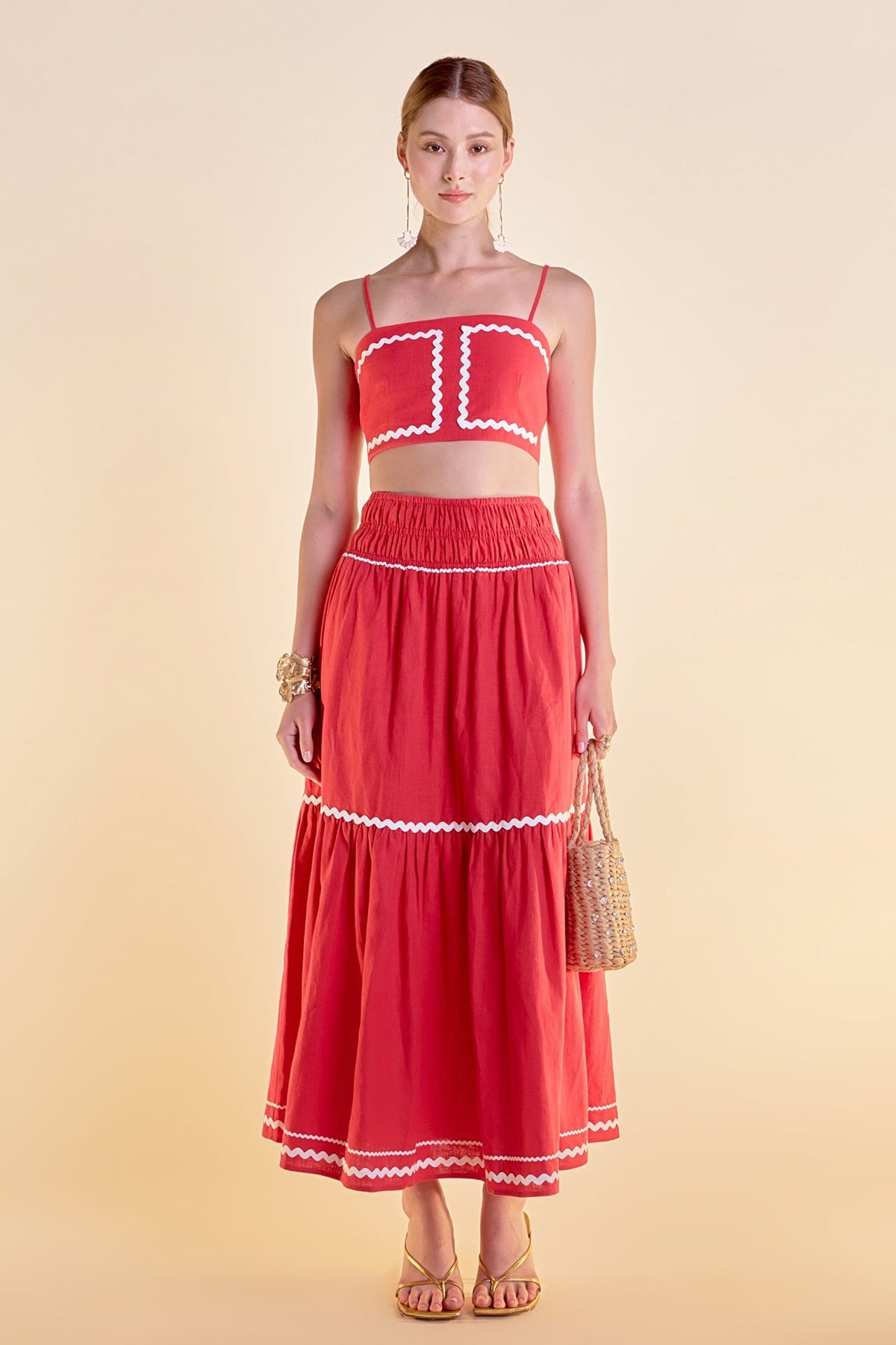 Linen Crop Top w/ Ric Rac Trim