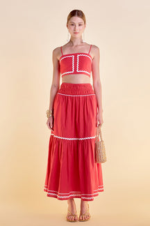 Linen Crop Top w/ Ric Rac Trim