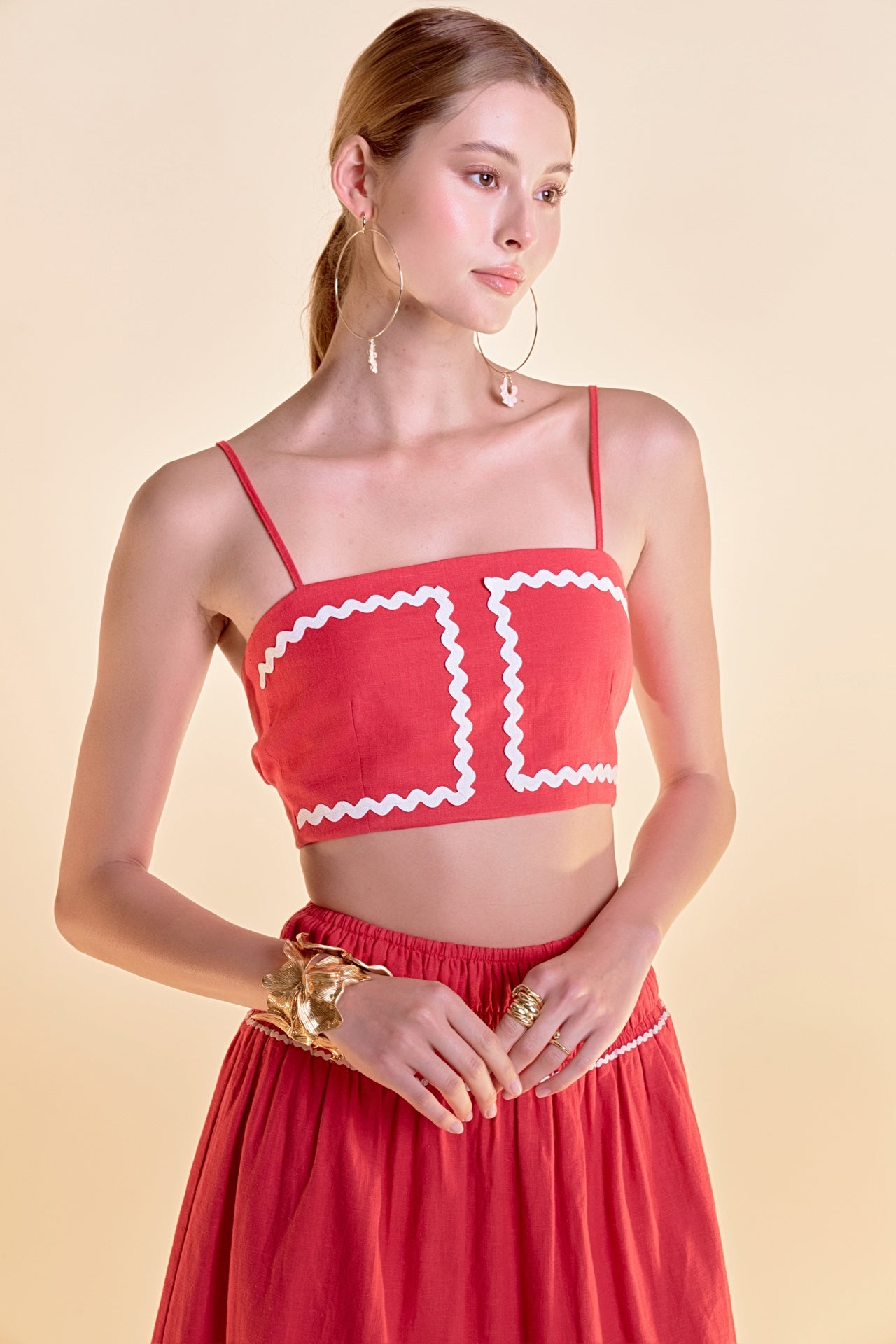 Linen Crop Top w/ Ric Rac Trim