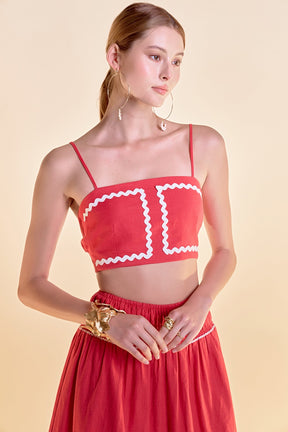 Linen Crop Top w/ Ric Rac Trim