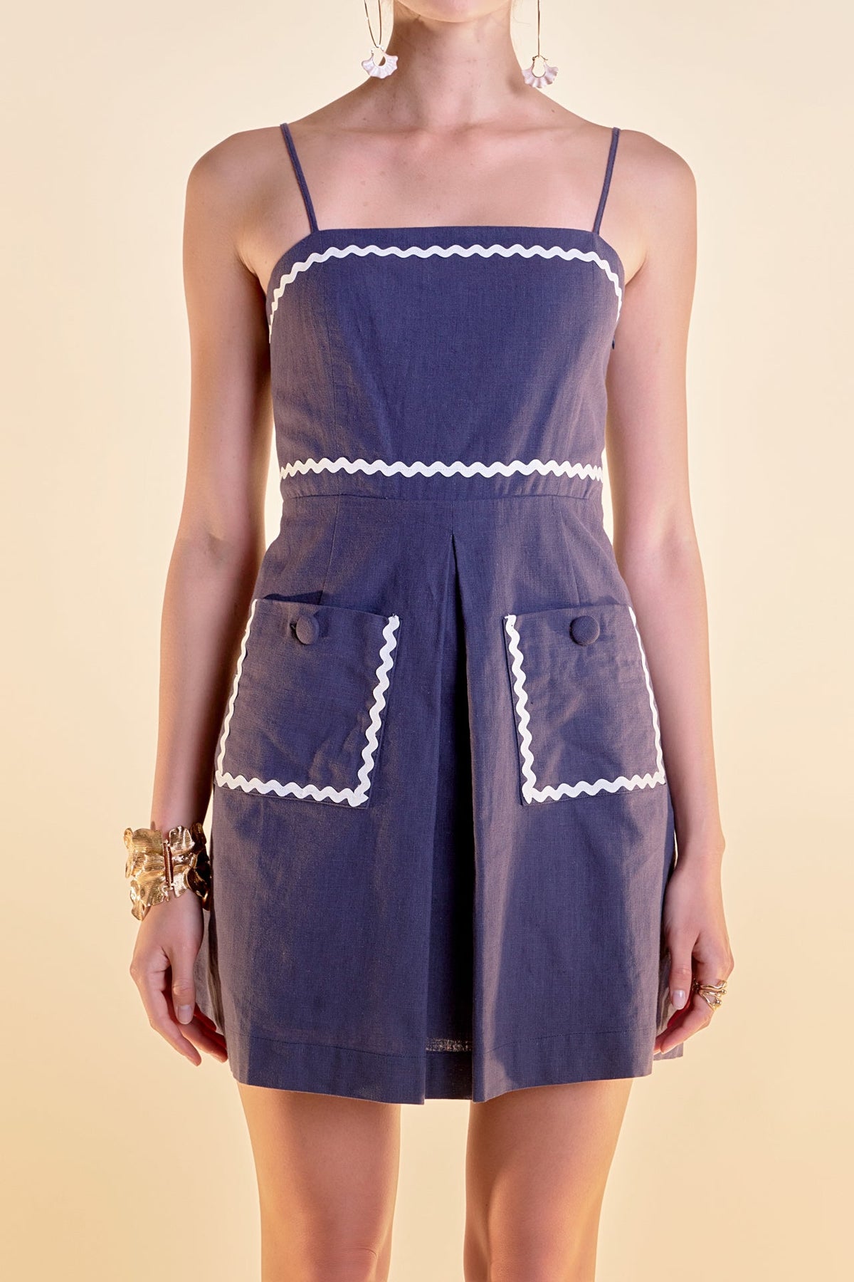Linen Mini Dress w/ Ric Rac Trim