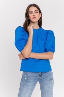 ENGLISH FACTORY - Poplin Puff Sleeve Top - TOPS available at Objectrare