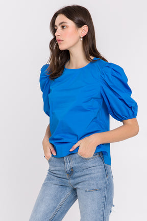 Poplin Puff Sleeve Top