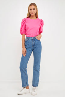 ENGLISH FACTORY - English Factory - Poplin Puff Sleeve Top - TOPS available at Objectrare