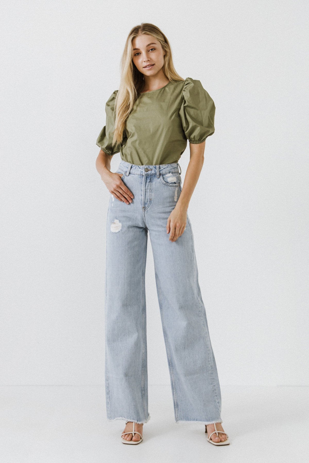 Puff Sleeve Top - Olive
