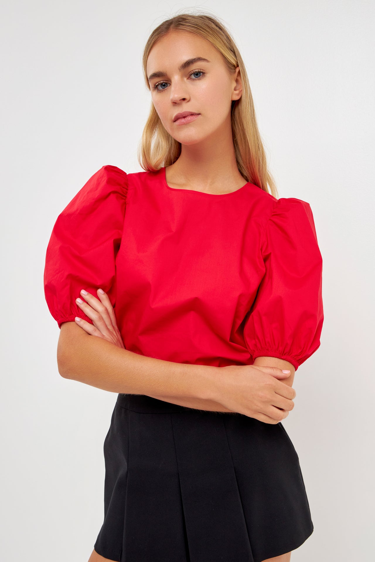Poplin Puff Sleeve Top