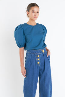 ENGLISH FACTORY - Poplin Puff Sleeve Top - TOPS available at Objectrare