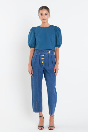 ENGLISH FACTORY - Poplin Puff Sleeve Top - TOPS available at Objectrare