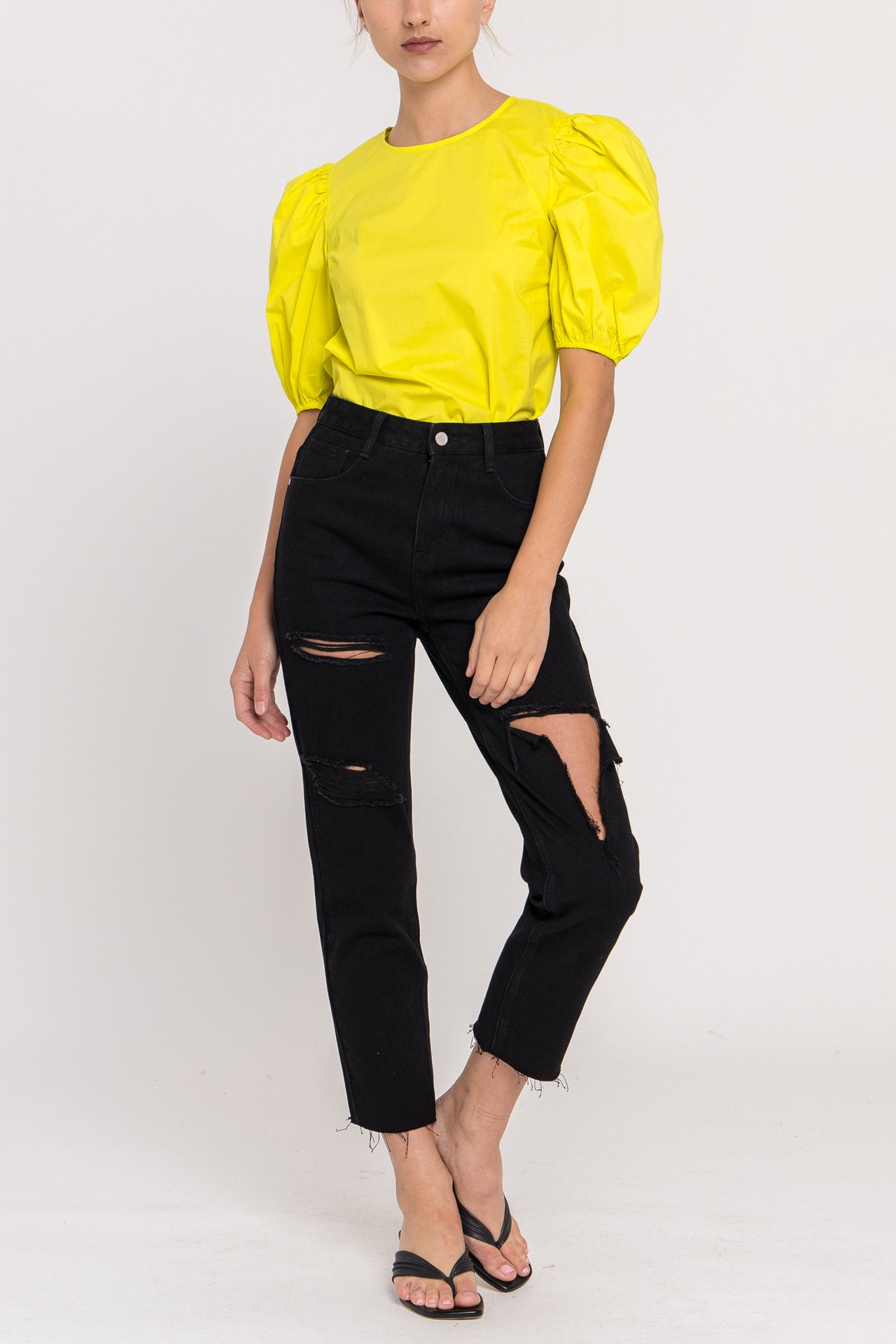 Poplin Puff Sleeve Top