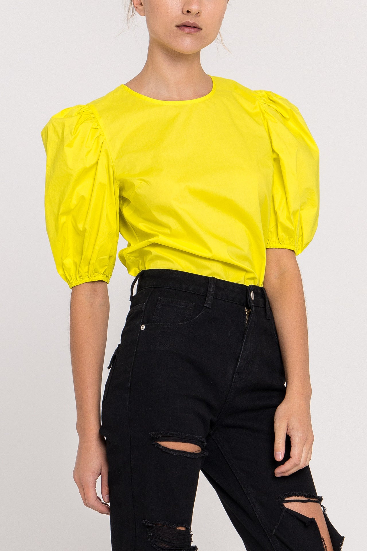 Poplin Puff Sleeve Top
