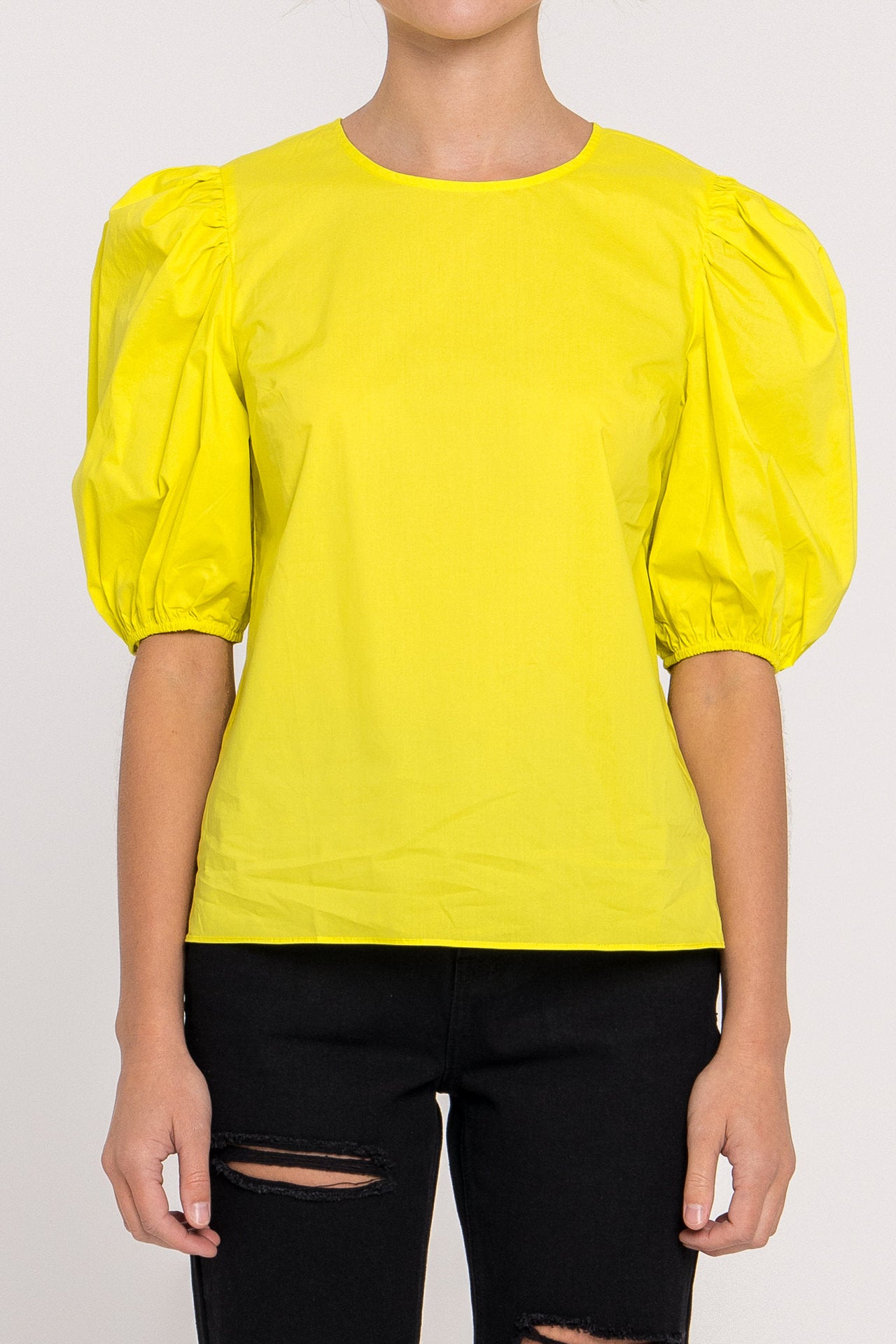 Poplin Puff Sleeve Top